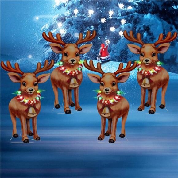 2pk Solar Metal Yard Stake Lights Reindeer Stake Colored Flashing LED Lights - Picture 4 of 8